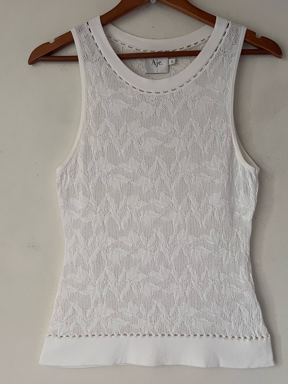 Aje Ivory Open Work Leaf Knit Sleeveless Tank Top Size S